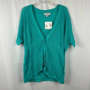 NWT Sag Harbor 1X Short Sleeve Cardigan With Sewn in Cami Green Blue